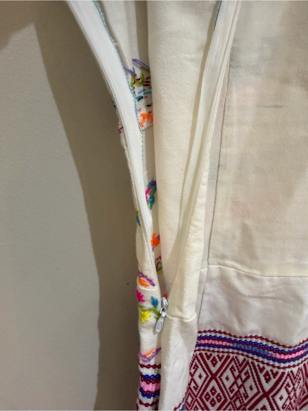 Hand-Embroidered White Boho Fringe Tunic Dress with Colorful Stitching small - Picture 10 of 15
